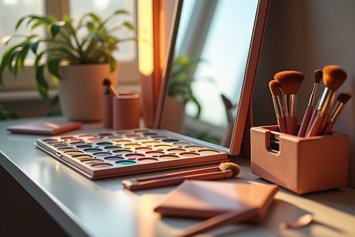 coffre maquillage avec palettes yeux et miroir lumineux