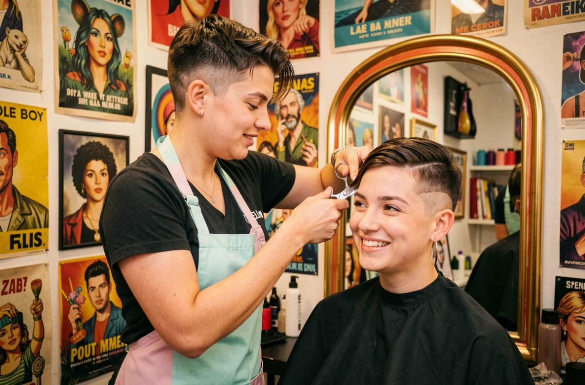Coiffeuse tendance de Cut My Bangs à Montpellier taillant une frange avec soin et précision