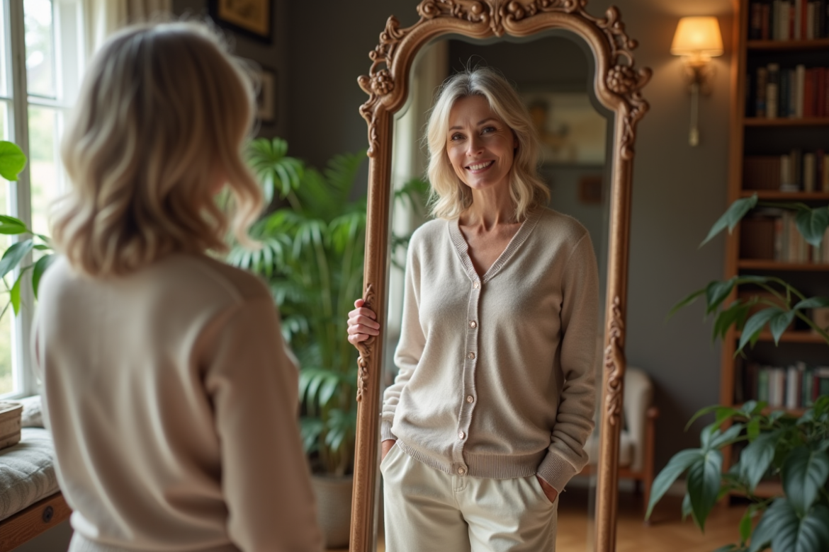 Femme élégante de 60 ans dans un salon lumineux