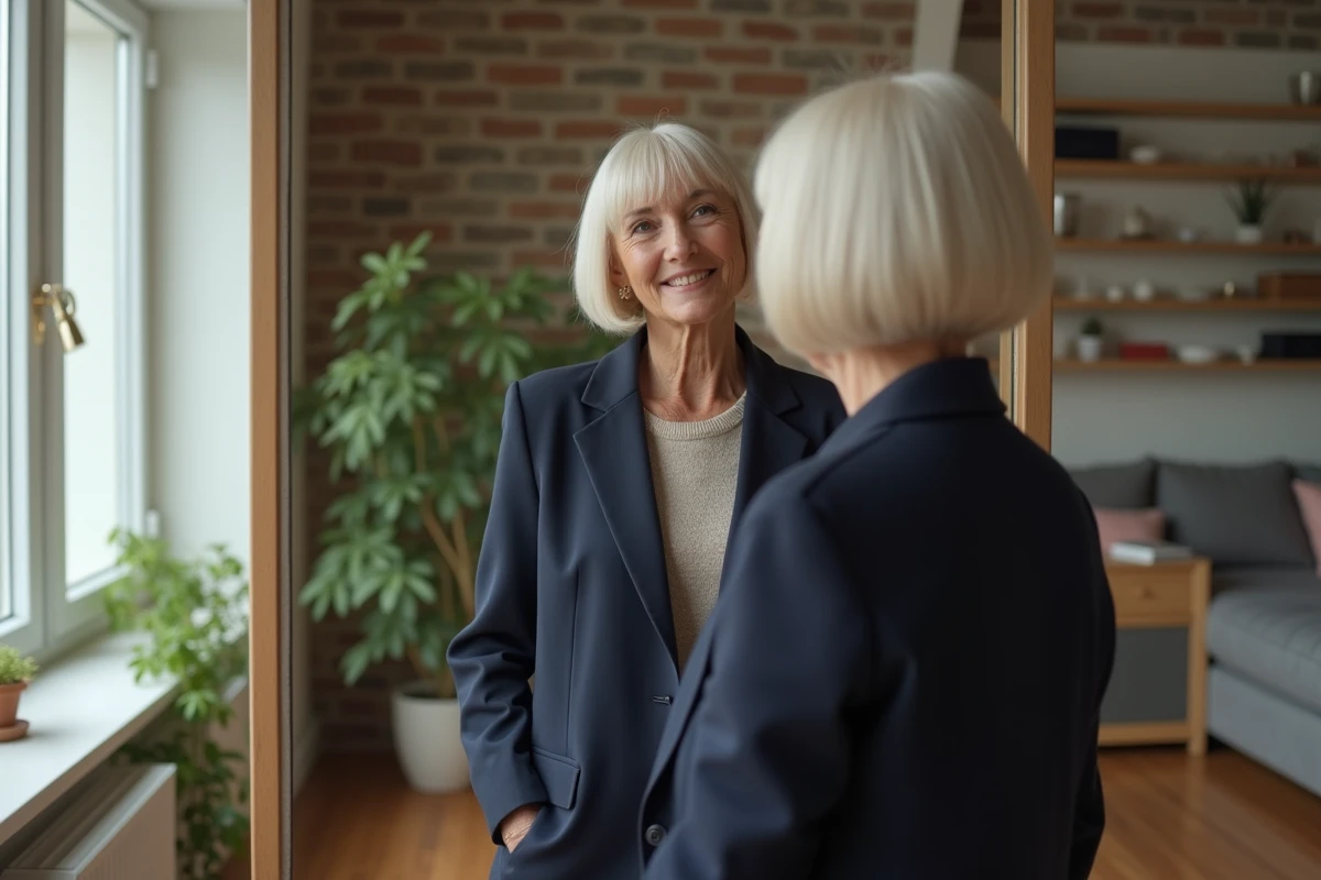 Femme confiante regardant son reflet dans un miroir