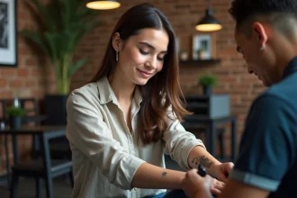 Tatoueur à Lyon réalisant un design personnalisé sur la peau