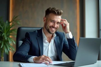 Homme en costume cravate dans un bureau moderne