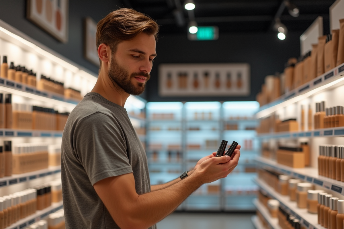 Homme examinant des échantillons de fond de teint