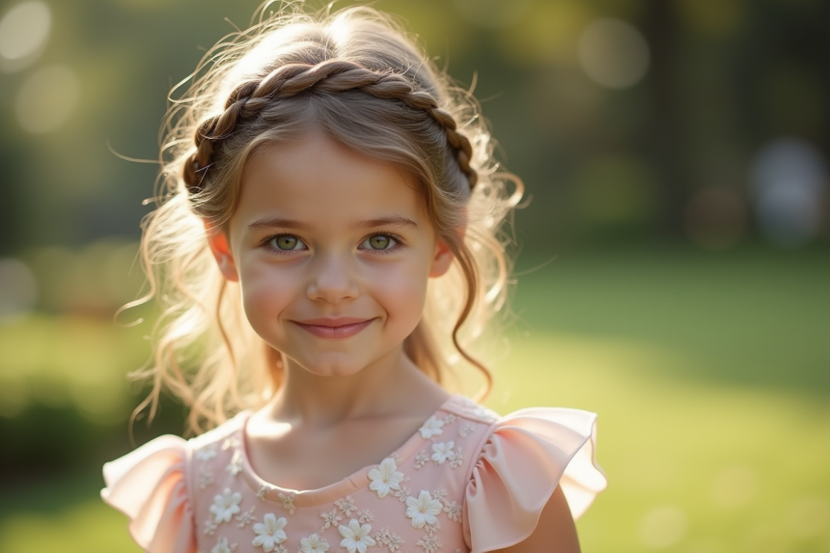 Jeune fille avec couronne florale en extérieur