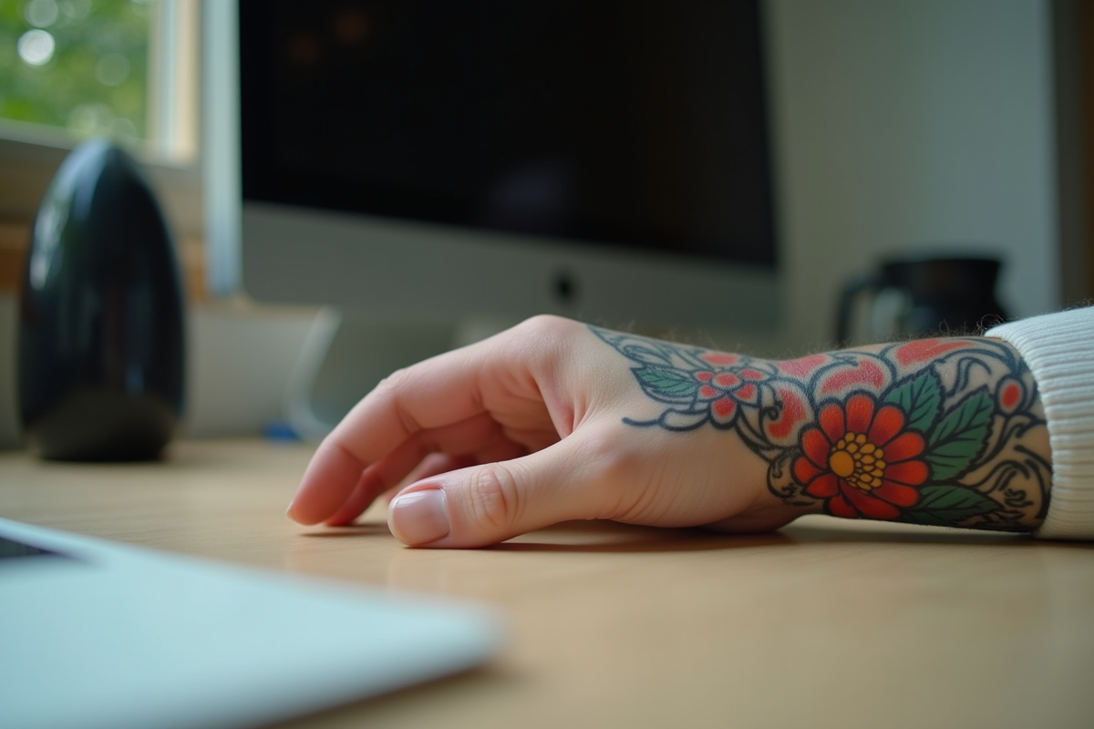 Main contemplative avec tatouage japonais sur l